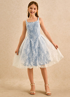 Azazie Cubbie Girls Formal Flower Girl Dresses Dusty Blue A-Line Lace Dress image4