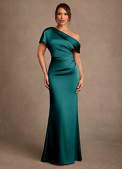 Azazie Rutha Mother of the Bride Dresses Peacock Sheath One Shoulder Stretch Satin Dress image1