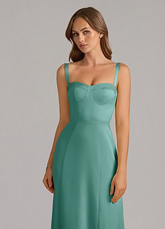 Azazie Amaris Bridesmaid Dresses Aqua A-Line Corset Stretch Satin Dress image5