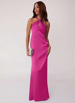 Barbie ♥ Azazie Bridesmaid Dresses Fuchsia Sheath Stretch Satin Dress image3