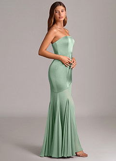 Azazie Uma Brudtärnklänningar Klä av Sjöjungfru i Chiffong Axelbandslös Agave Konvertibel image4