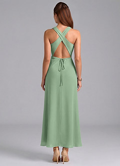 Azazie Evadne Bridesmaid Dresses Matcha Sheath Pleated Chiffon Dress image6