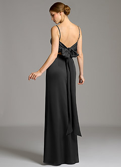 Azazie Adriane 신부 들러리 드레스 쉬스 절하다 스트레치 새틴 바닥 길이 드레스 image5