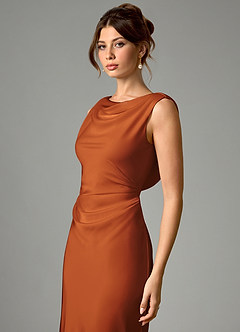 Azazie Kieryn Bridesmaid Dresses Cinnamon Mermaid Pleated Stretch Satin Dress image4