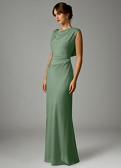 Azazie Kieryn Robes de demoiselle d'honneur Robe Sirène en Satin extensible Plissée Matcha image3