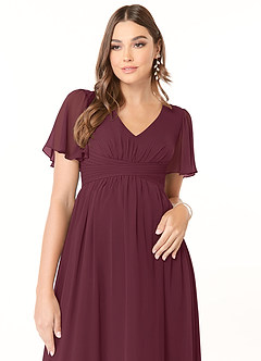 Azazie Verna Maternity Bridesmaid Dresses A-Line V-Neck Ruched Chiffon Floor-Length Dress image5