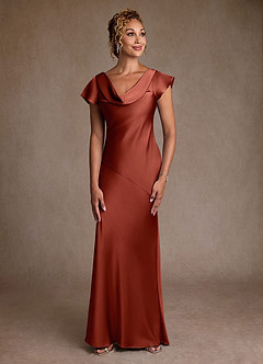 Azazie Shelby Mother of the Bride Dresses Terracotta Mermaid Pleated Stretch Satin Dress image1