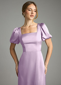 Azazie Fyona Bridesmaid Dresses Frosted Lilac A-Line Pleated Stretch Satin Dress image12