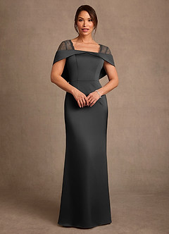 Azazie Henrieta Mother of the Bride Dresses Black Sheath Lace Stretch Satin Dress image1