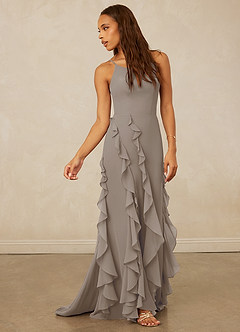 Christian Siriano Bridal for Azazie 1006 Robes de demoiselle d'honneur Robe Sirène en Mousseline de soie Rayé Taupe image4