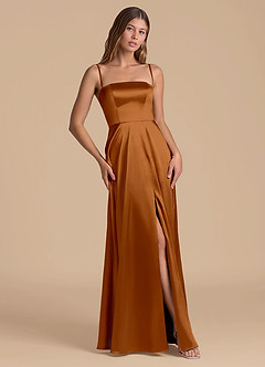 Azazie Wren Bridesmaid Dresses Copper A-Line Strapless Metallic Satin Dress image5