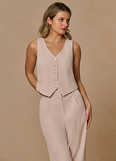 front Margaret Tan Cotton Linen Blend Vest