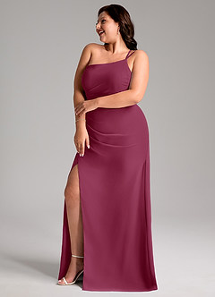 Azazie Eren Robes de demoiselle d'honneur Robe Fourreau en Mousseline de soie Ue épaule Mûre image11