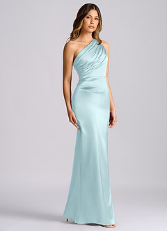 Azazie Akilah Bridesmaid Dresses Cloud Blue Mermaid One Shoulder Stretch Satin Dress image3