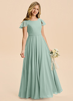 Azazie Cady Junior Abito A-Line in Chiffon Plissettato Agave image3