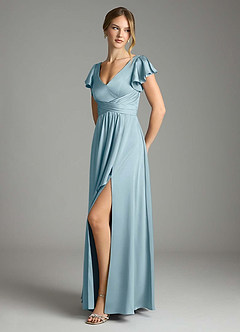 Azazie Omari Bridesmaid Dresses Moody Blue A-Line Stretch Satin Dress image4