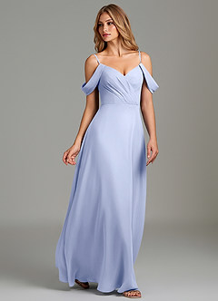 Azazie Julianne Robes de demoiselle d'honneur Robe Trapèze en Mousseline de soie Épaule décolletée Eis image1