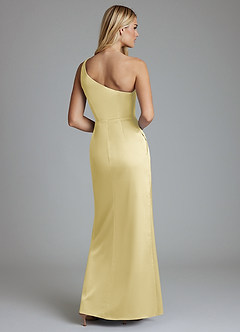 Azazie Adhara Final Sale Dusty Blue Sheath One Shoulder Stretch Satin Dress image6