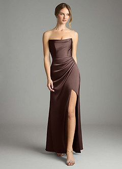 Azazie Leonis Bridesmaid Dresses Ganache Mermaid Pleated Stretch Satin Convertible Dress image5