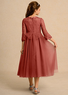 Azazie Lamb Girl Jurken voor bloemenmeisjes Baljurk Jurk van Kant Terracotta image2