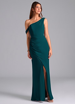 Azazie Madelyn Bridesmaid Dresses Pine Mermaid Off the Shoulder Chiffon Convertible Dress image1