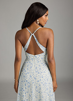 Azazie Davis Bridesmaid Dresses Blue And White Ditsy Floral A-Line V-Neck Chiffon Dress image7