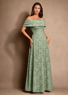 Azazie New Britain Mother of the Bride Dresses Dusty Sage A-Line Pleated Floral Burnout Dress image2