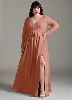 Azazie Teton Maternity Bridesmaid Dresses A-Line Long Sleeve Chiffon Floor-Length Dress image7