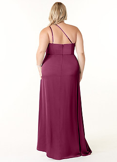 Azazie Maron Bridesmaid Dresses Mulberry A-Line One Shoulder Stretch Satin Dress image8
