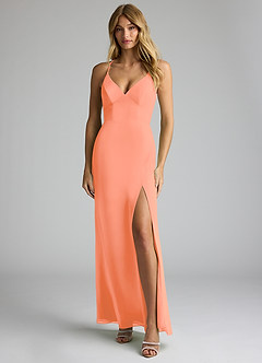 Azazie Becca Bridesmaid Dresses Sunset Sheath V-Neck Chiffon Dress image1