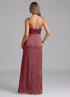 Azazie Leo Bridesmaid Dresses Desert Rose Sheath Pleated Stretch Satin Dress image2