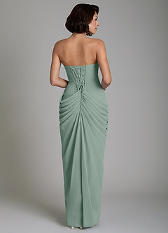 Azazie Nyra Robes de demoiselle d'honneur Robe Fourreau en Mousseline de soie Corset Sauge D'argent image2