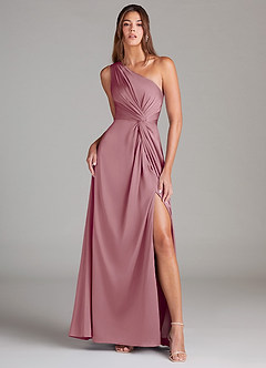Azazie Brooke Bridesmaid Dresses Vintage Mauve A-Line One Shoulder Stretch Satin Dress image1