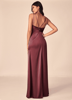 Azazie Aqua Brudtärnklänningar Klänning av A-Line i Stretch Satin V-ringad plisserad Merlot image3
