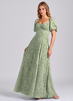 Azazie Mirian Robes de demoiselle d'honneur Robe Trapèze en Blumen-Burnout Encolure en Forme de Cœur Agave image3