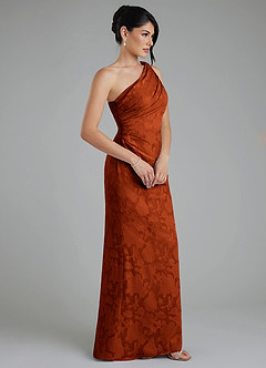 Azazie Akilah Bridesmaid Dresses Paprika Mermaid One Shoulder Floral Burnout Dress image3