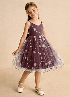 Azazie Junebug Blumenmädchenkleider Ballkleid Spaghetti Riemen Tüll Kleid Sangria image2
