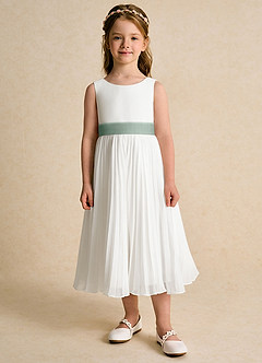 Azazie Margot Flower Girl Dresses Ivory Silver Sage A-Line Pleated Chiffon Dress image6