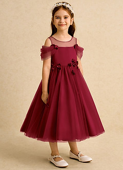 Azazie Juni Flower Girl Dresses Burgundy Ball-Gown Pleated Tulle Dress image8