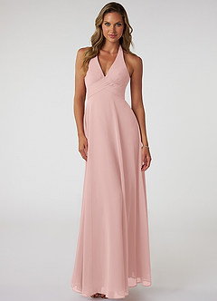 Azazie Tessie Bridesmaid Dresses Powder Pink A-Line V-Neck Pleated Chiffon Dress image1