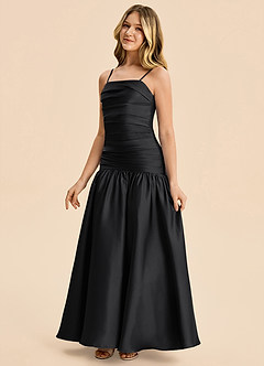 Azazie Romi Junior Black A-Line Pleated Stretch Satin Dress image6