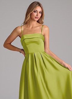 Azazie Lucienne Bridesmaid Dresses Lemongrass A-Line Pleated Stretch Satin Dress image2