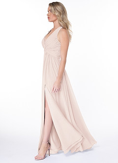Azazie Jaclyn Bridesmaid Dresses Rose Petal A-Line Pleated Chiffon Dress image3