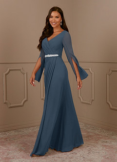 Azazie Belinda Mother of the Bride Dresses Neptune A-Line V-Neck Pleated Chiffon Dress image3