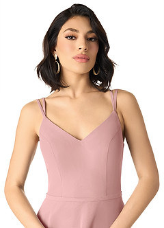 Azazie Janine Vestidos de damas de honor Vestido de Rosa Polvorienta de Gasa de Corte en A con Cuello en V image3