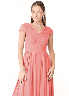 Azazie Organa Final Sale Coral A-Line Pleated Chiffon Dress image5