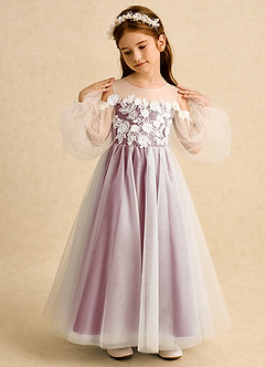 Azazie Zimi Flower Girl Dresses Vintage Mauve Ball-Gown Sweetheart Neckline Tulle Dress image3