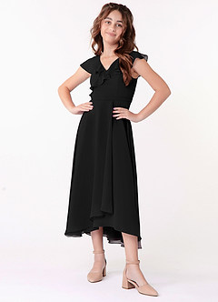 Azazie Posie Junior A-Linie Gestreift Chiffon Kleid Schwarz image4