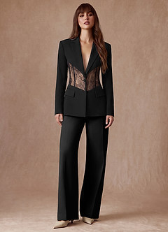 front Juliette Negro Blazer sastre con paneles de encaje de tejido refinado