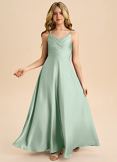 Azazie Bug Junior A-Line Plisseret Stræk satin Gulv-længde Junior brudepige Kjole image2